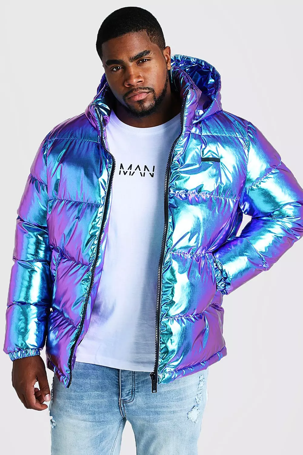 Metallic puffer jacket plus size on sale