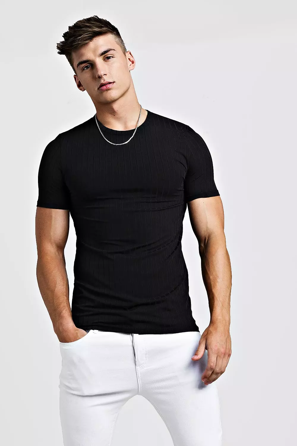 Muscle Fit Knitted Rib T Shirt boohooMAN