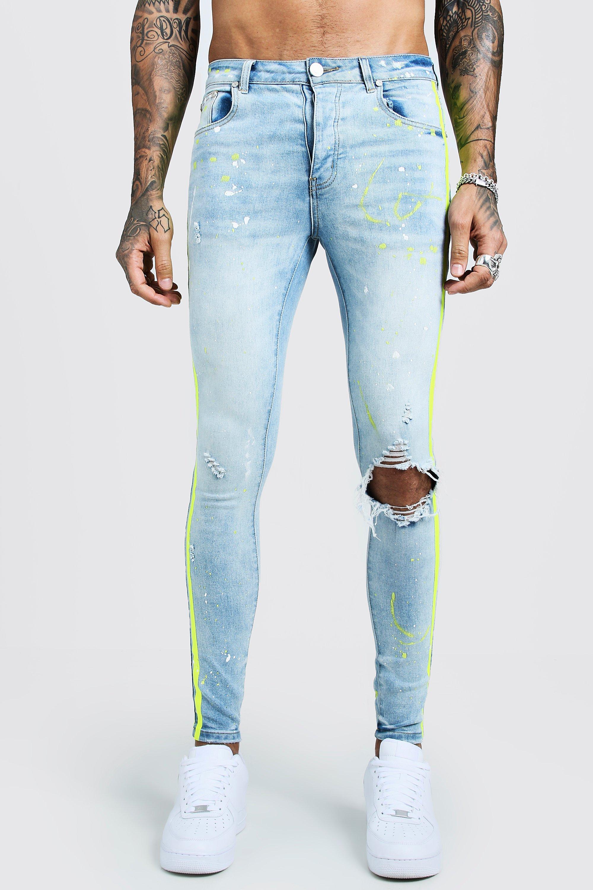 green side stripe jeans