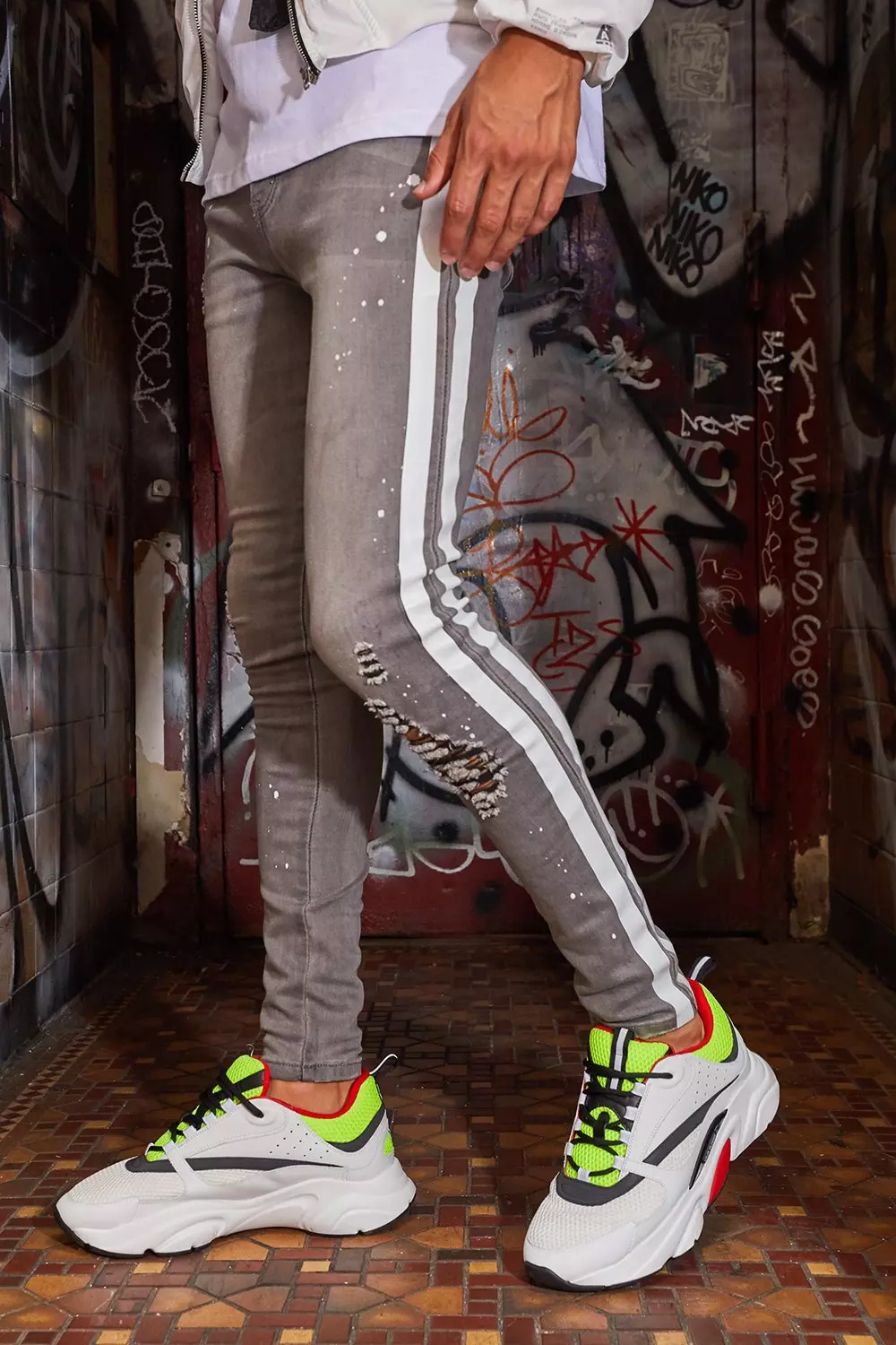 Mens side stripe skinny jeans store