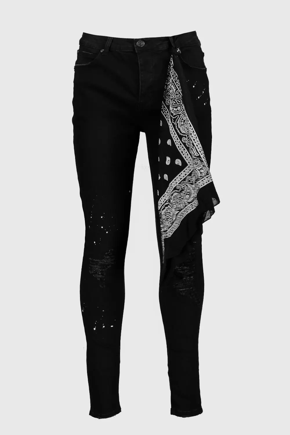 Super Skinny Jeans With Bandana Repair boohooMAN IE