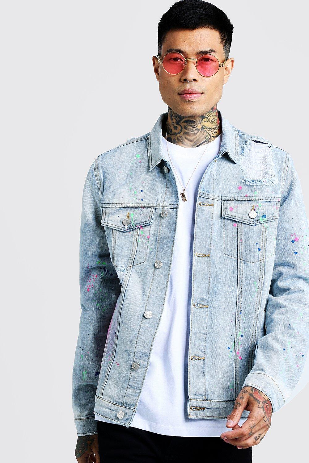 light blue distressed denim jacket mens