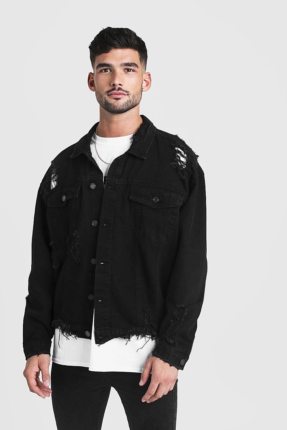 oversized distressed denim jacket black