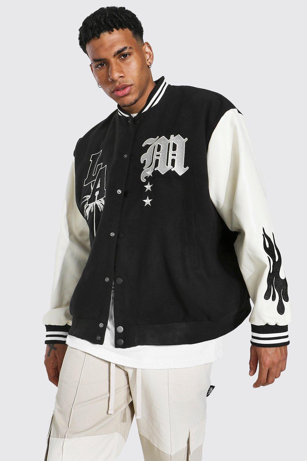 Oversized La Varsity Jacket boohooMAN USA