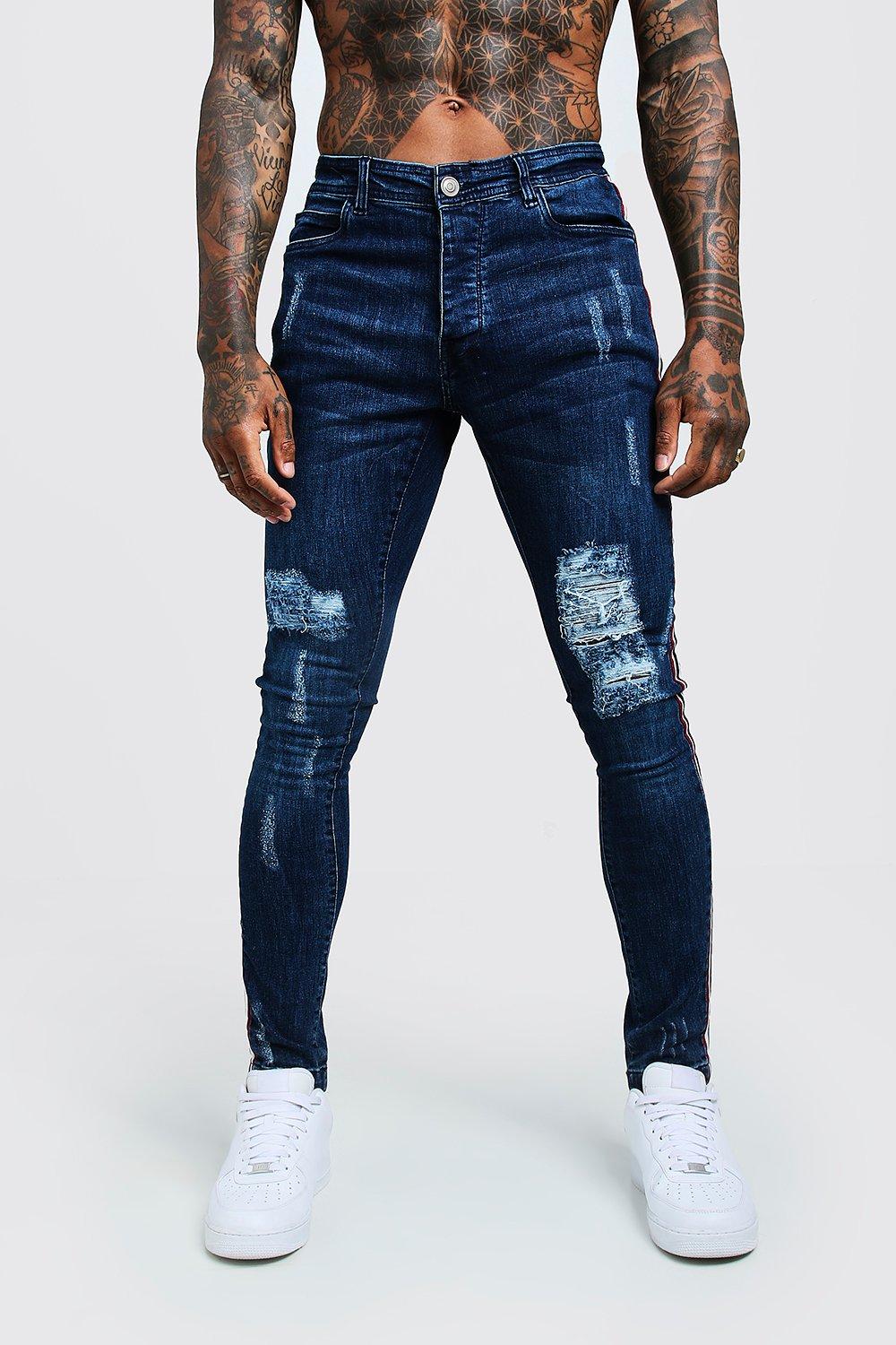 dark blue distressed jeans