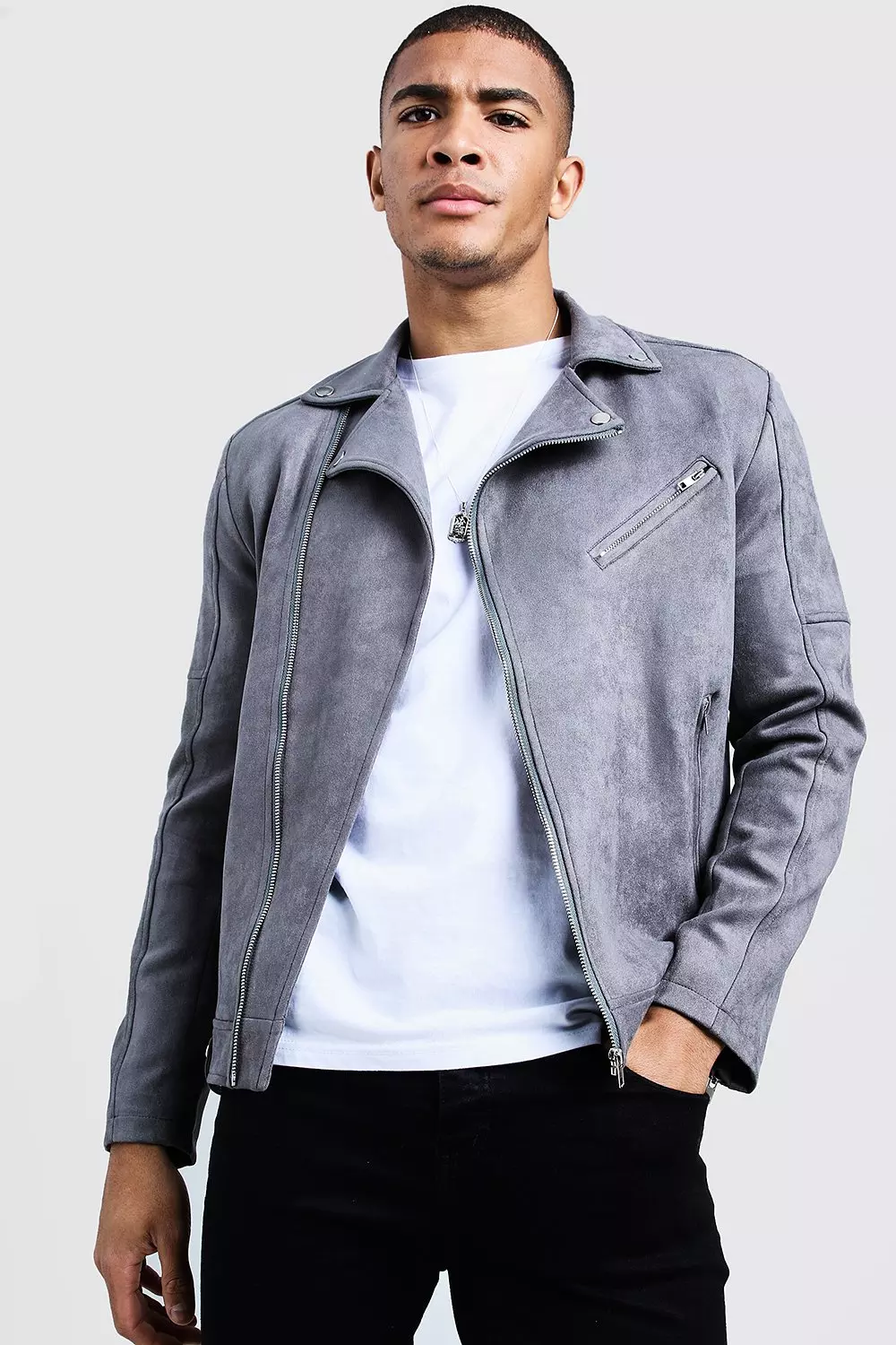 Faux Suede Biker Jacket boohooMAN IE