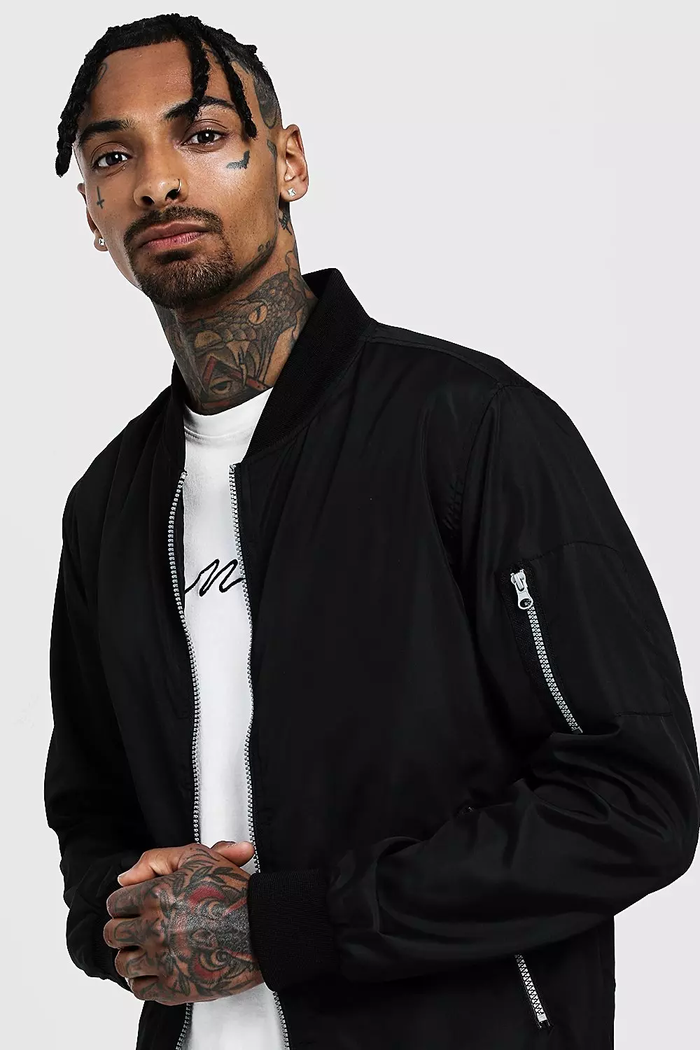 Bomber Jacket With Zip Pockets boohooMAN UK