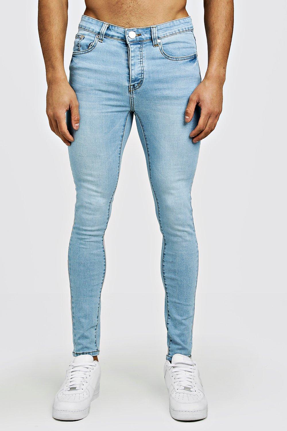 mens blue spray on skinny jeans