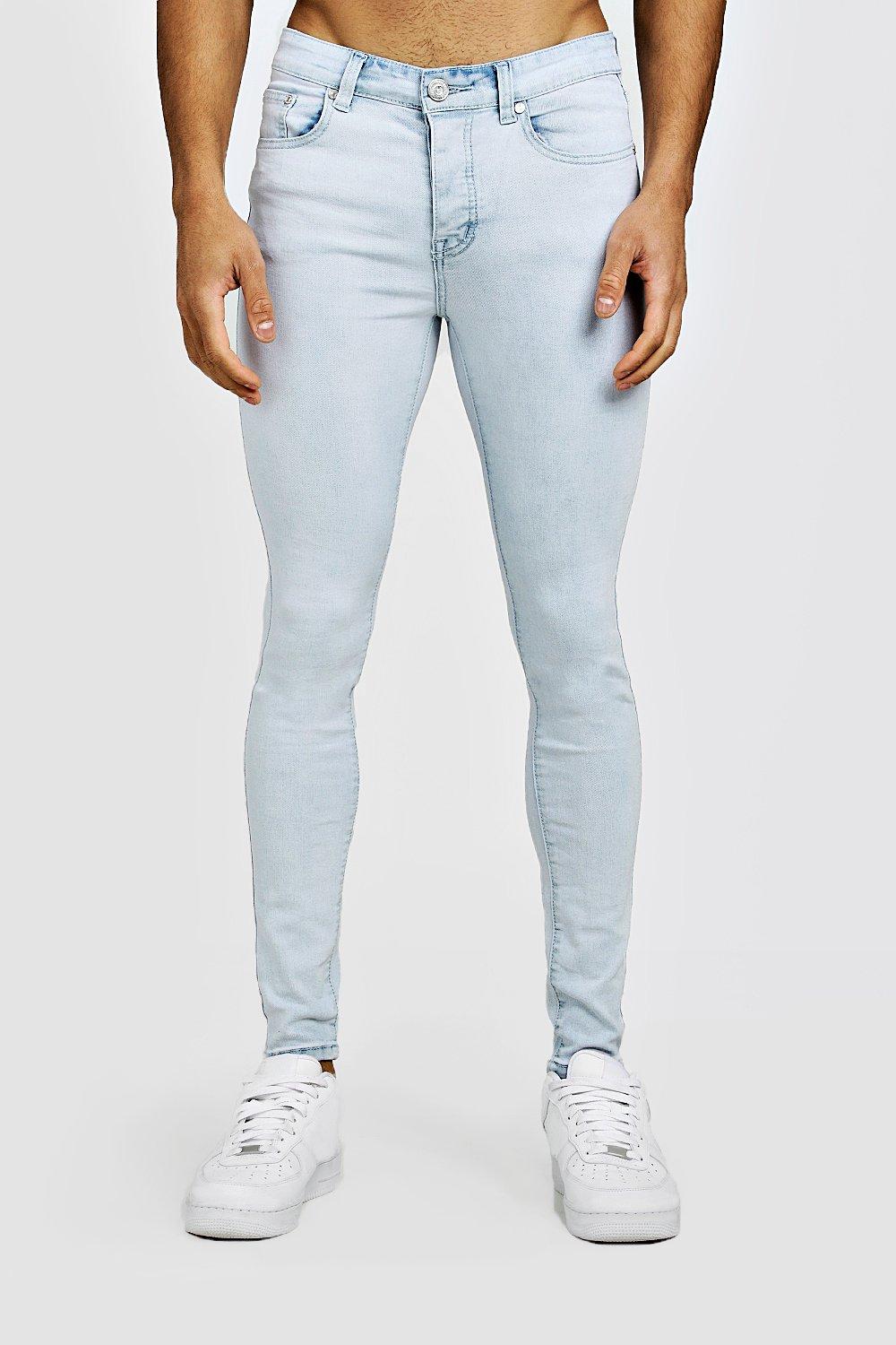 mens blue spray on skinny jeans