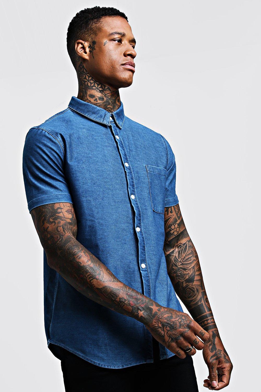 Short sleeve denim shirt mens deals