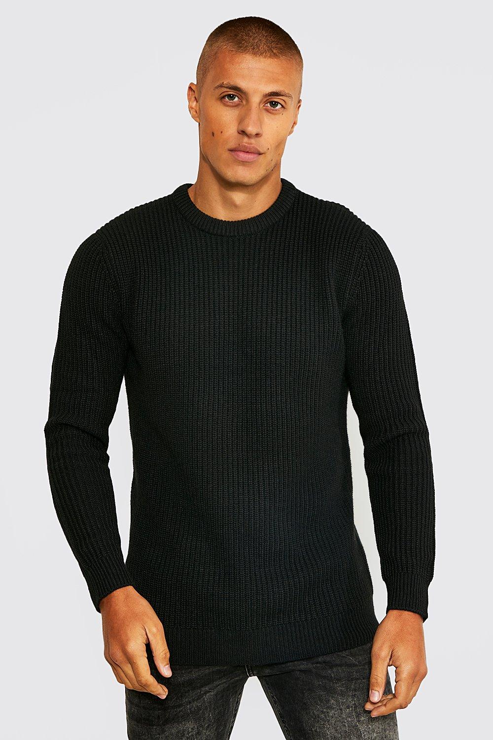 Crew Neck Fisherman Knit Sweater | boohooMAN USA