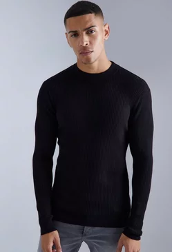Black Recycled Regular Turtle Neck Ribbed Sweater