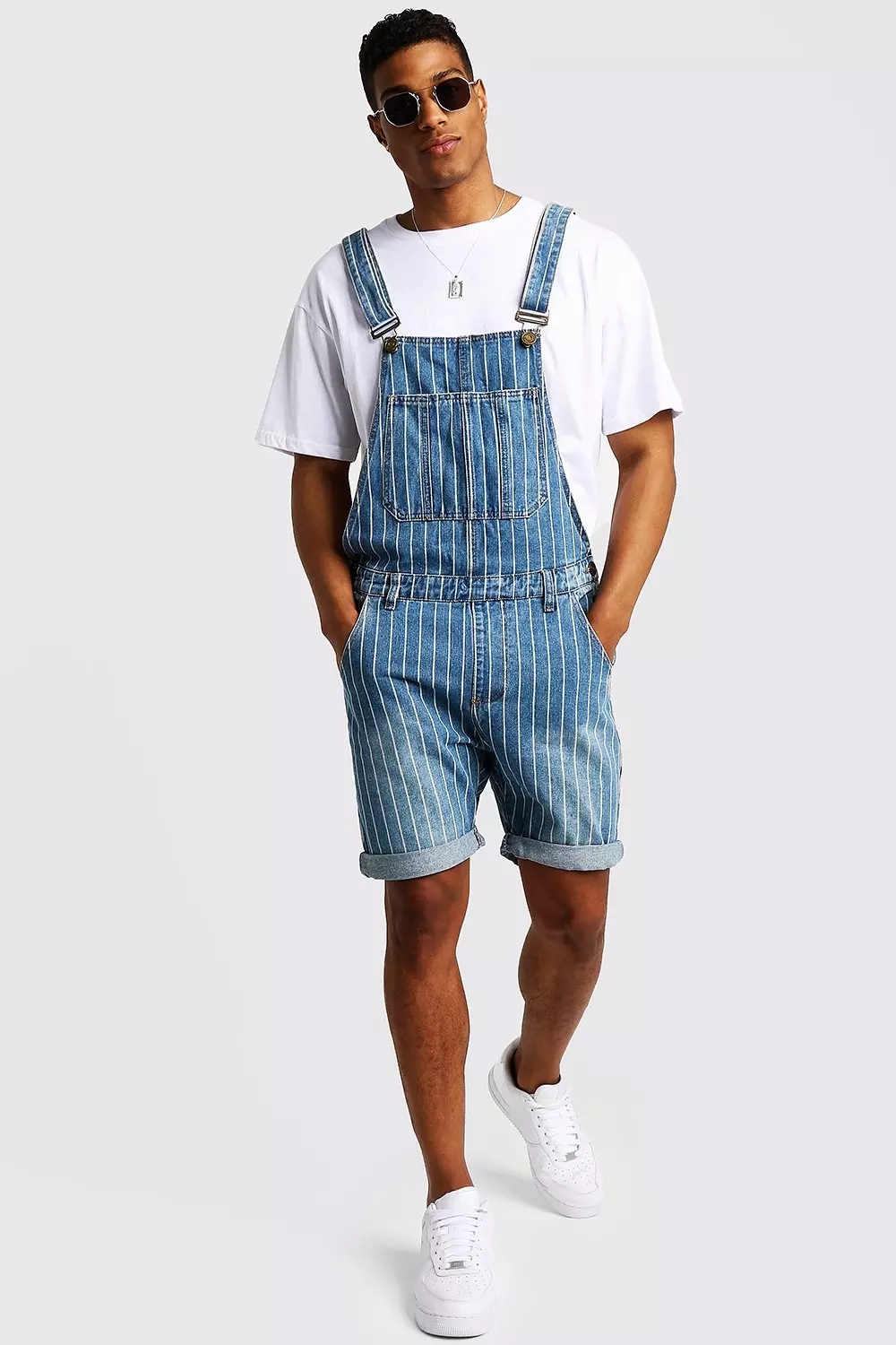 Striped overalls shorts on sale