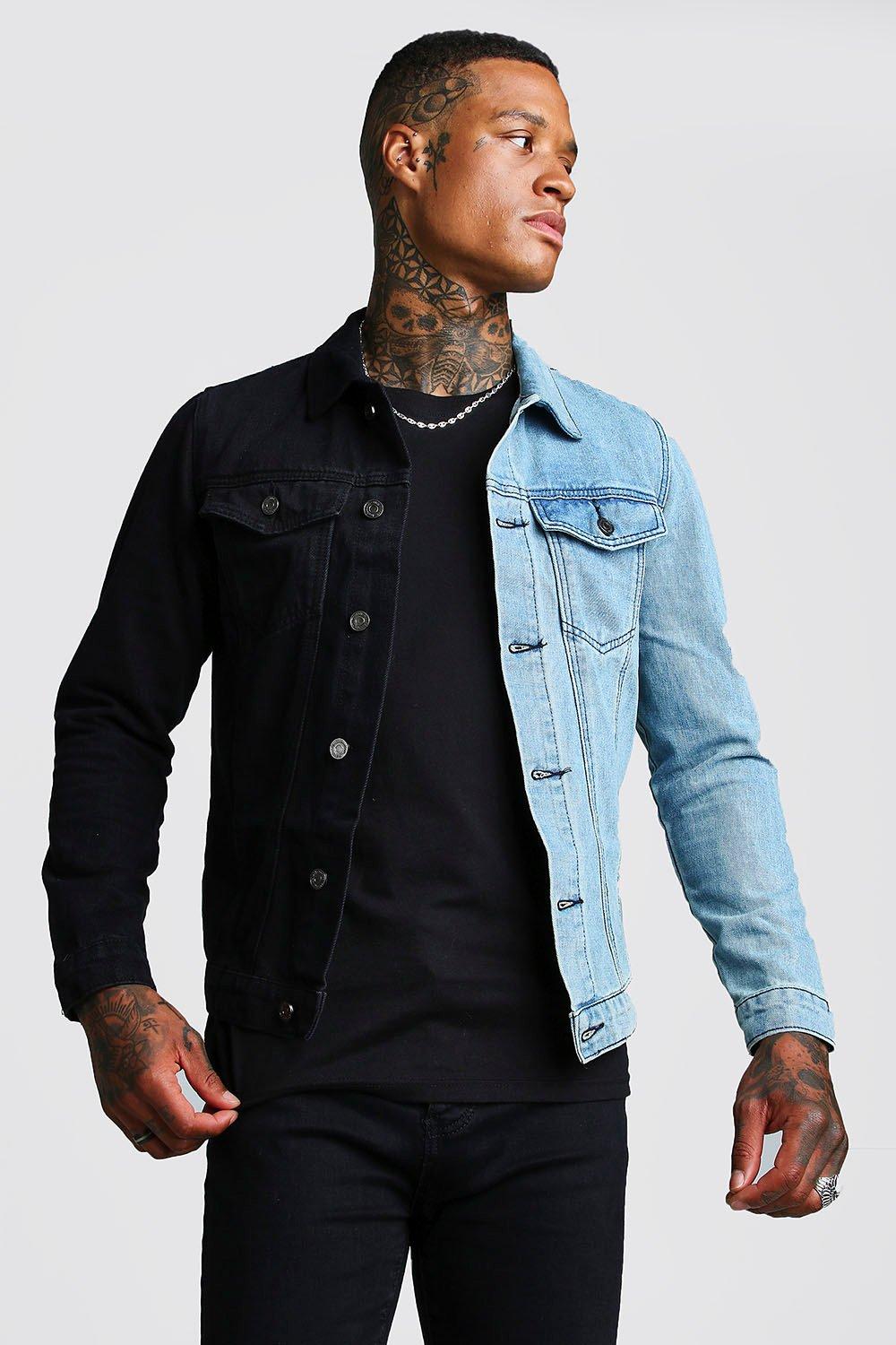 half blue half black denim jacket