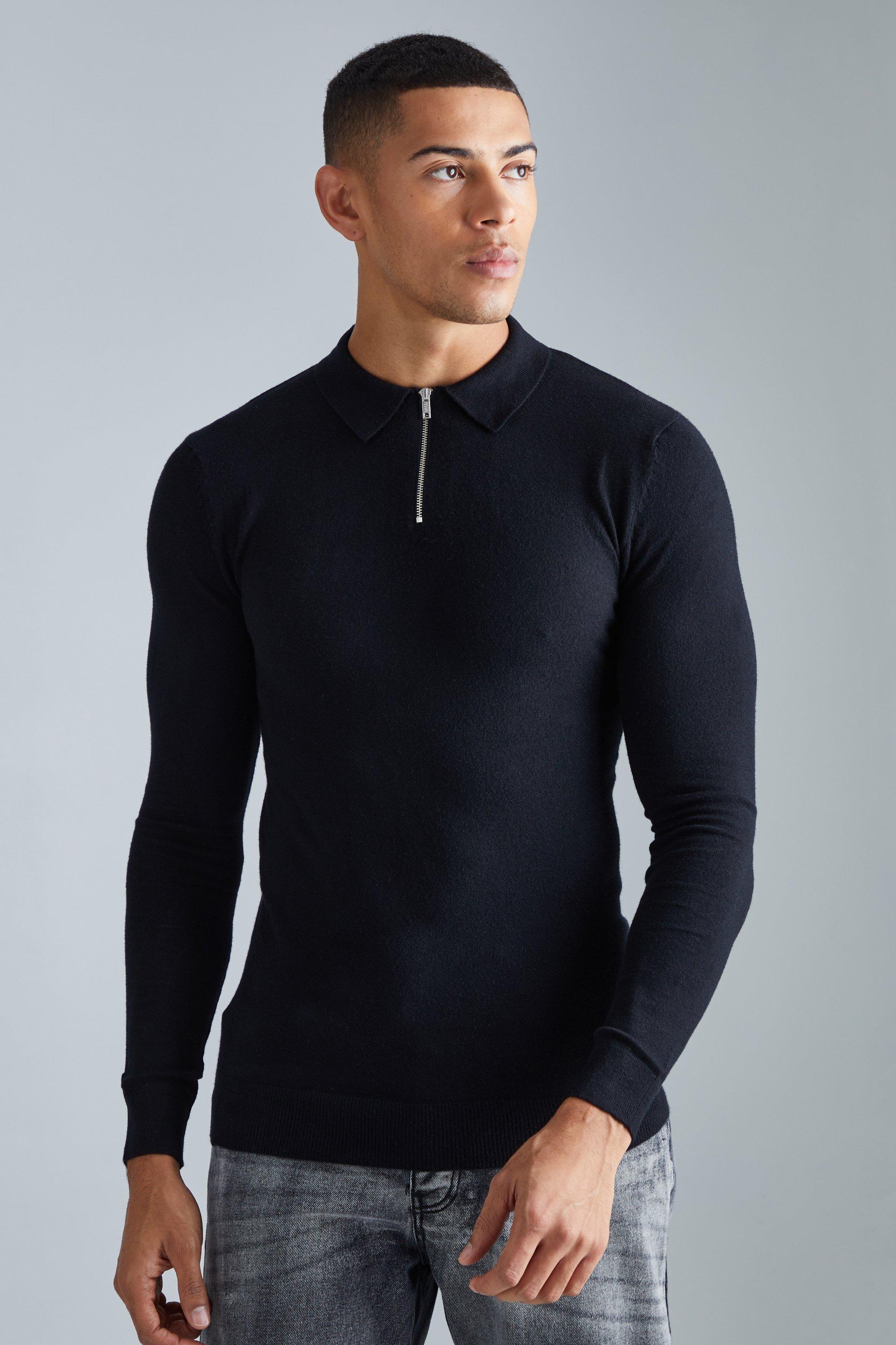 boohooMAN Regular Long Sleeve Polo - Blue - Size XS