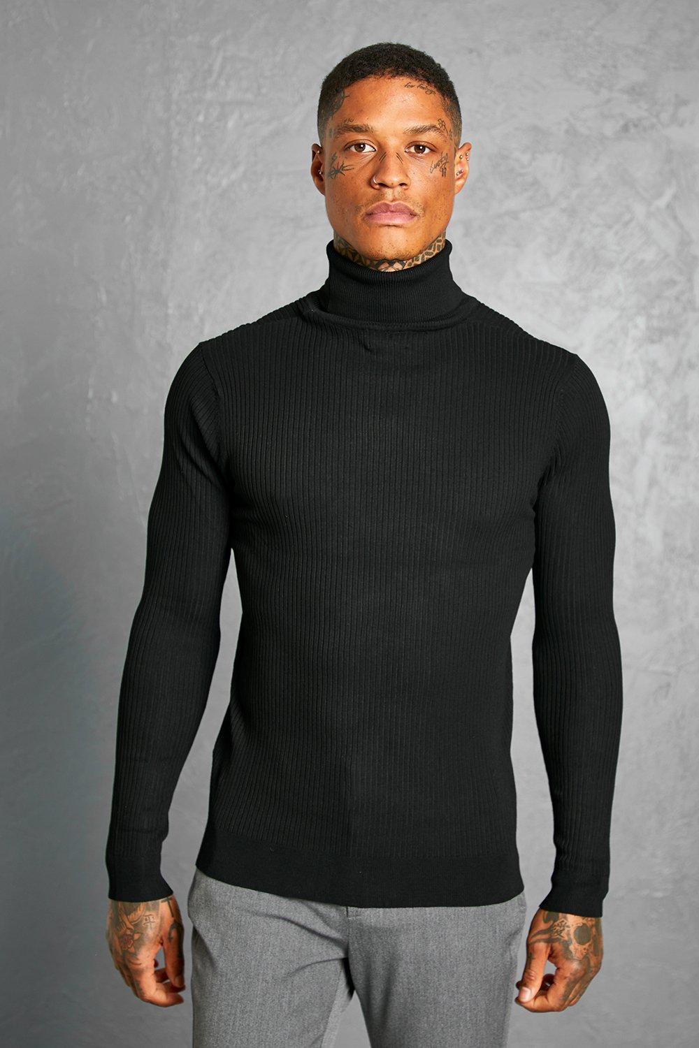 Black polo neck ribbed jumper best sale