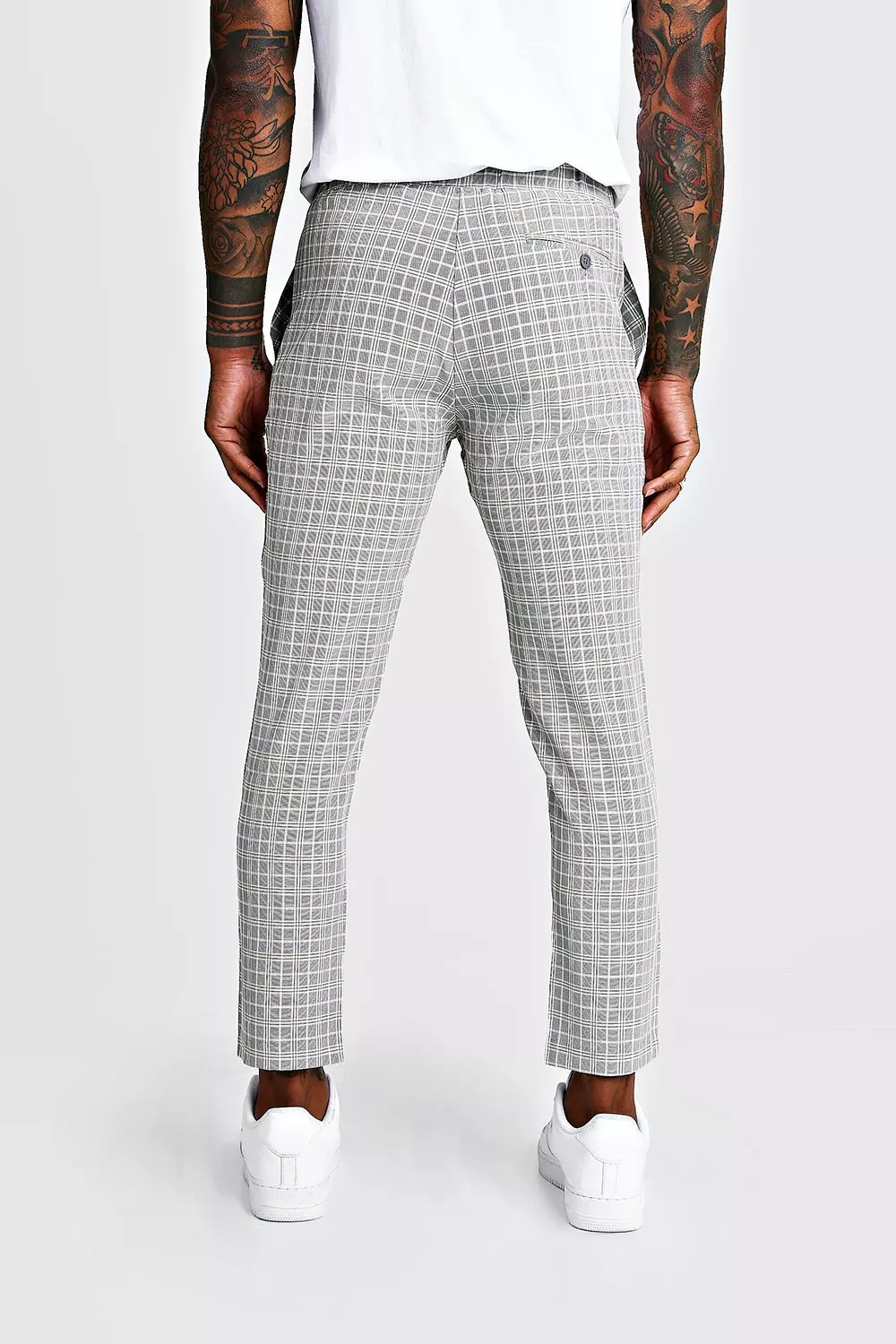 Boohooman smart checked jogger clearance