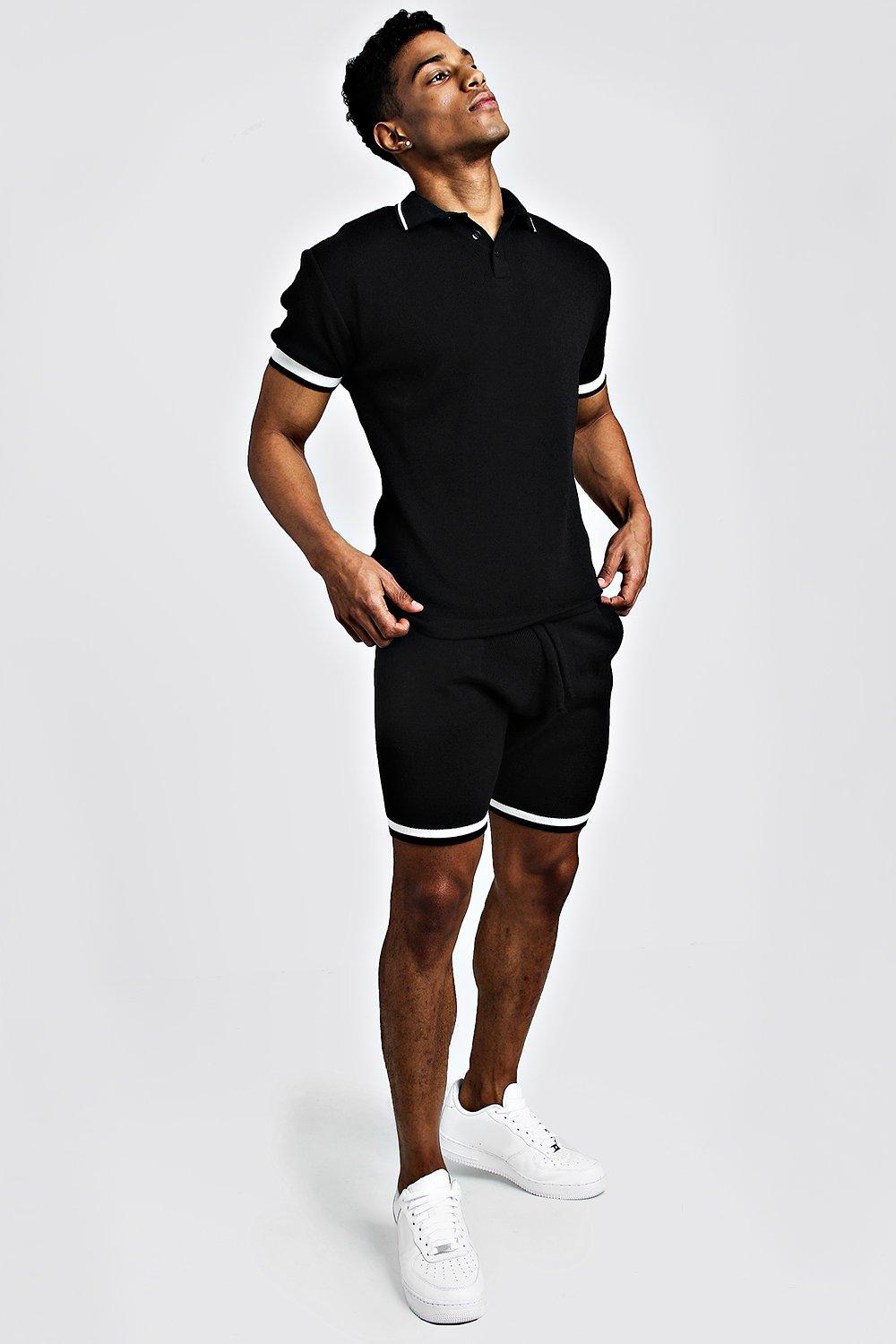 Knitted Polo \u0026 Shorts Set With Tipping 
