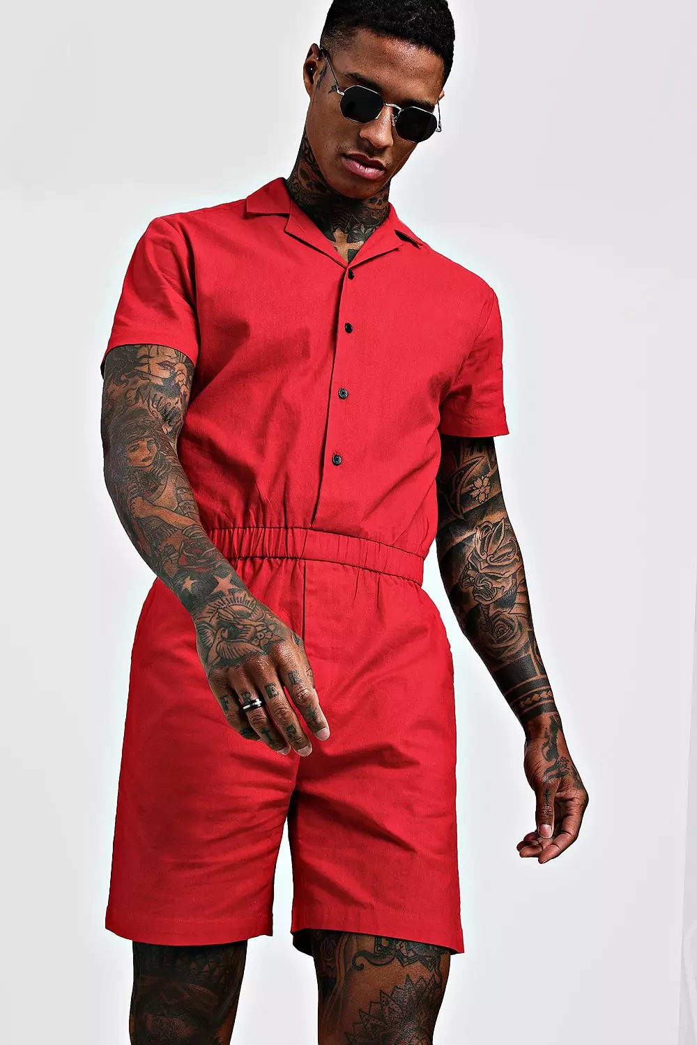 Revere Collar Short Jumpsuit boohooMAN USA