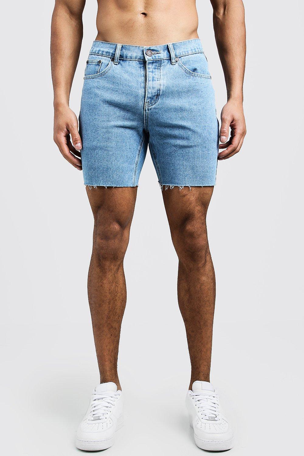 mens raw hem denim shorts