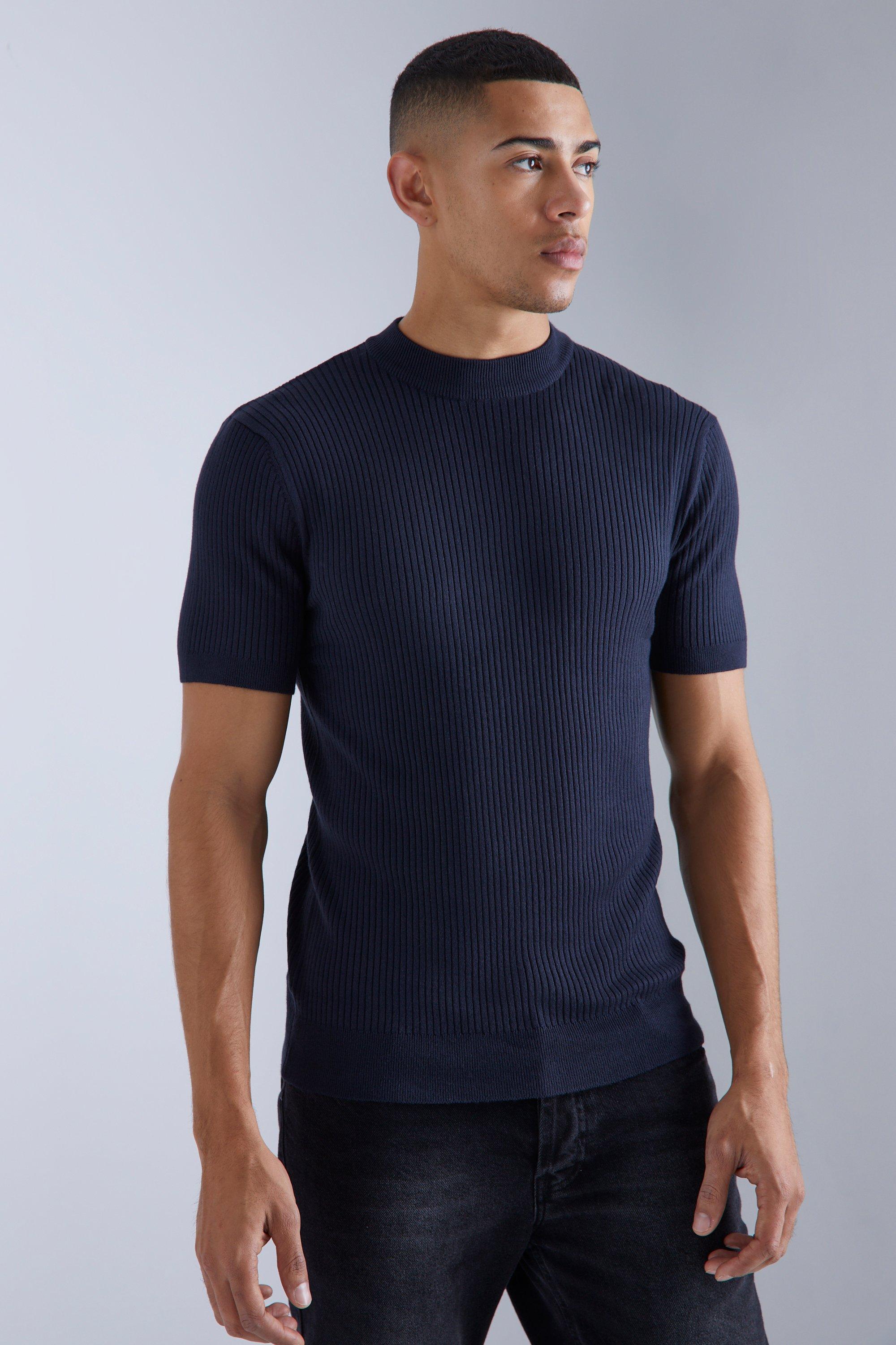 Ribbed Short-Sleeve Turtleneck