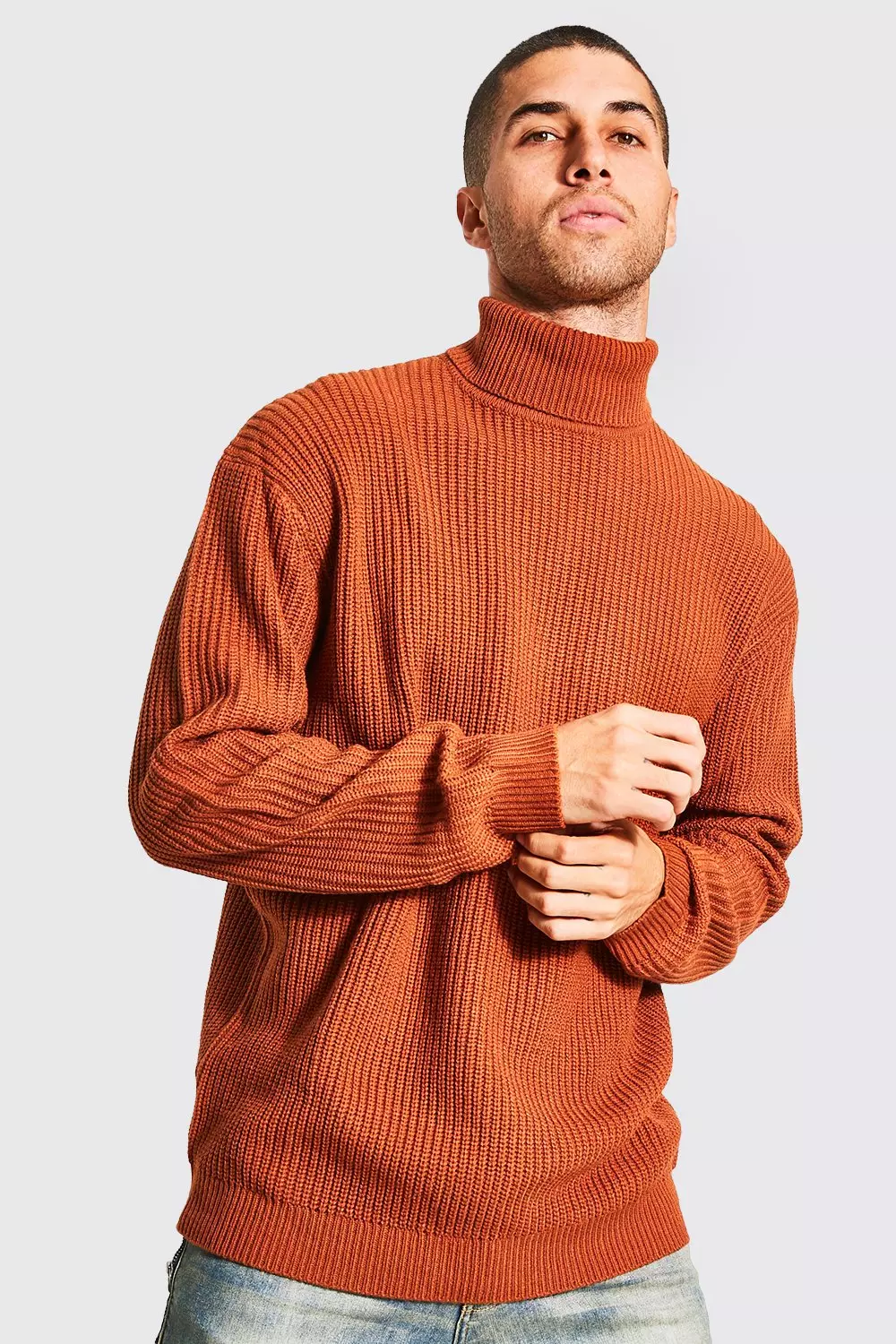 Oversized Roll Neck Ribbed Jumper boohooMAN