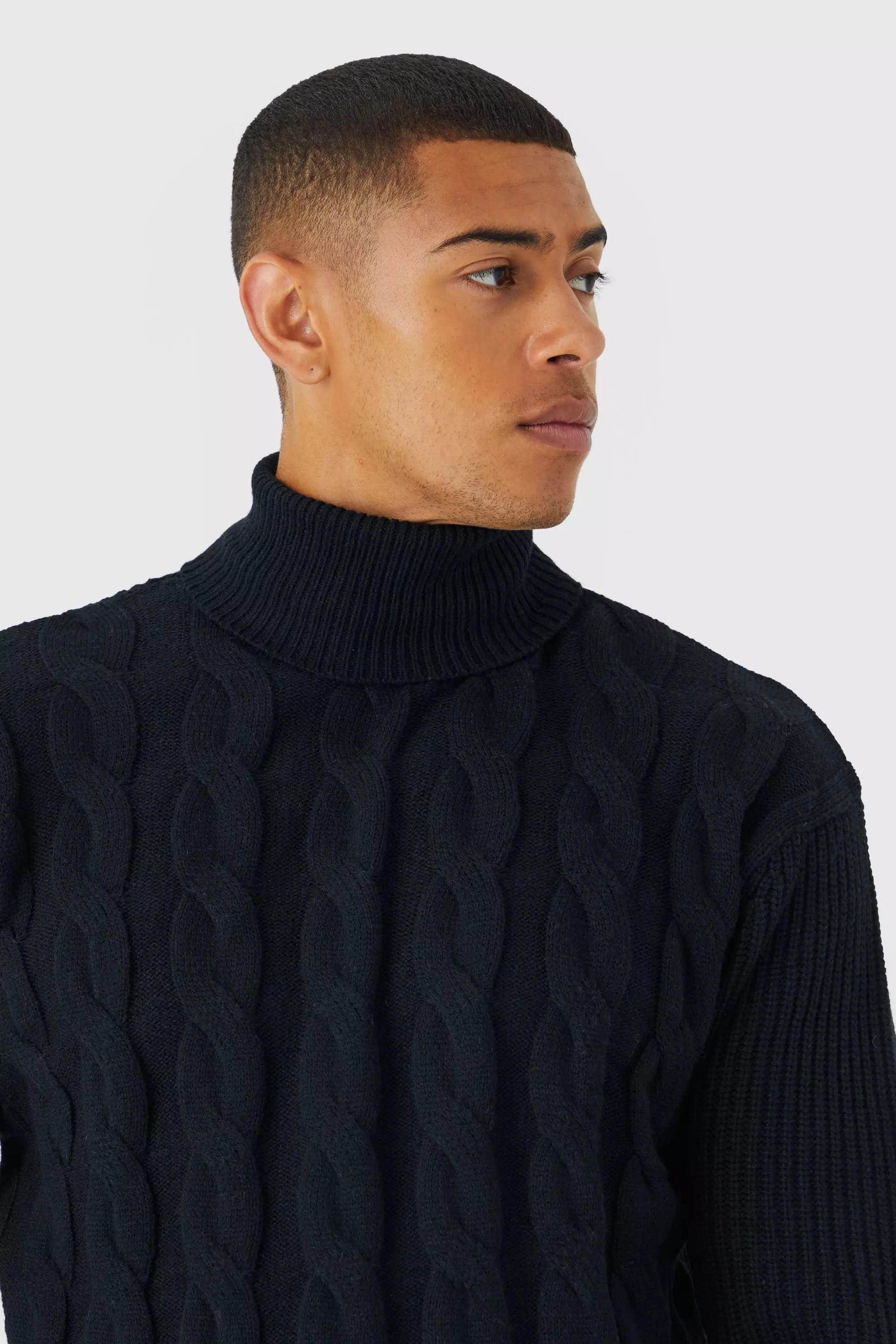 Oversized Roll Neck Cable Jumper boohooMAN