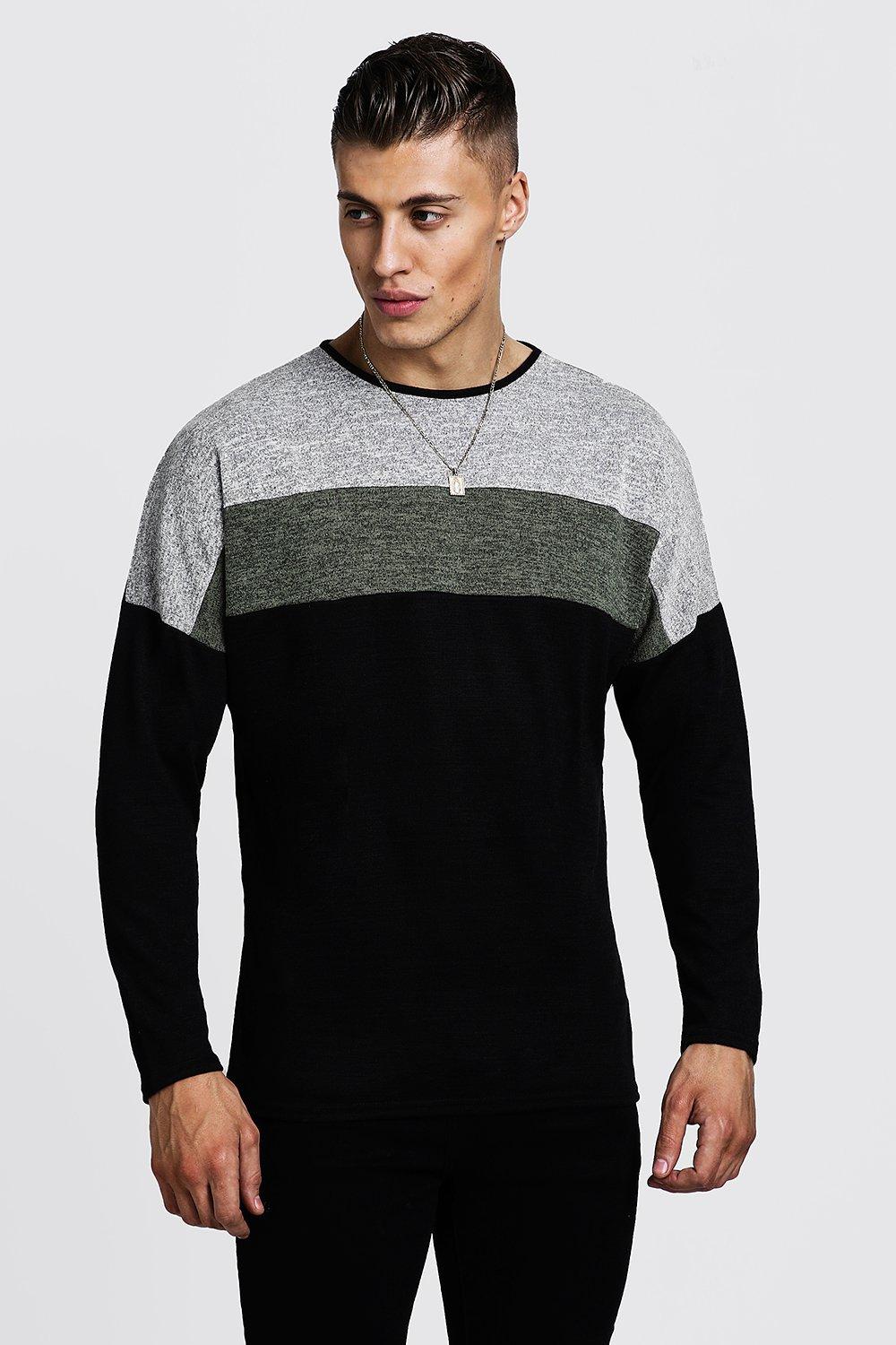 Drop Shoulder Colour Block Oversized Jumper - boohooMAN