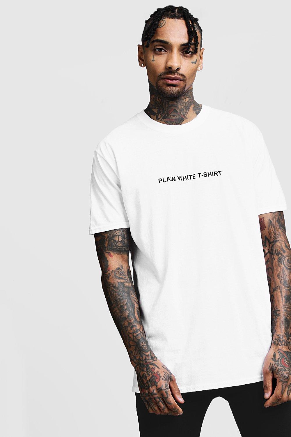 Oversized Plain White T-Shirt Front Print Tee | boohooMAN