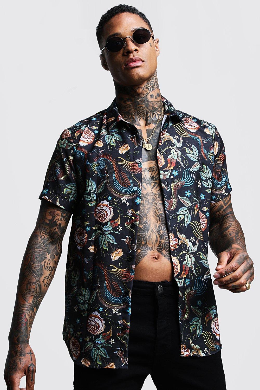 Dragon Print Short Sleeve Shirt boohooMAN USA