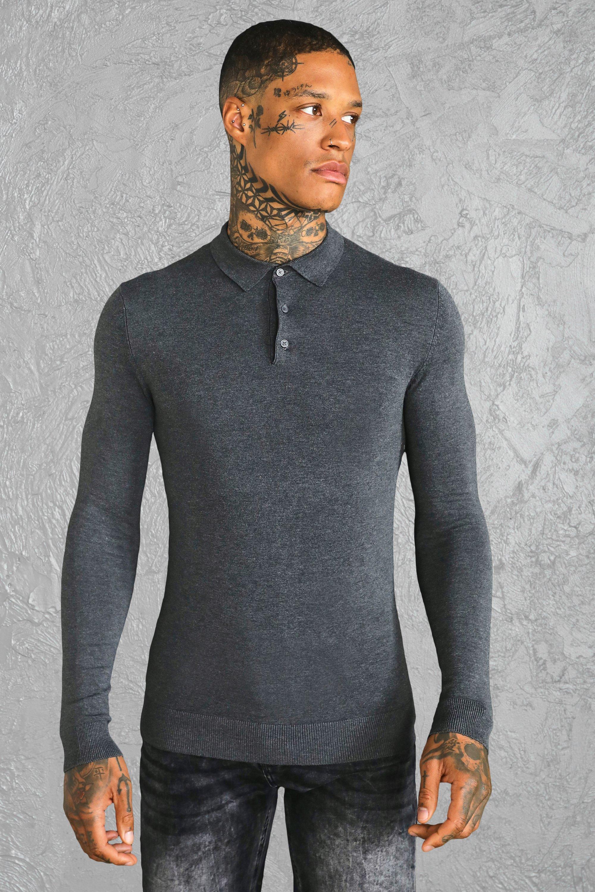 boohooMAN Men's Regular Long Sleeve Polo