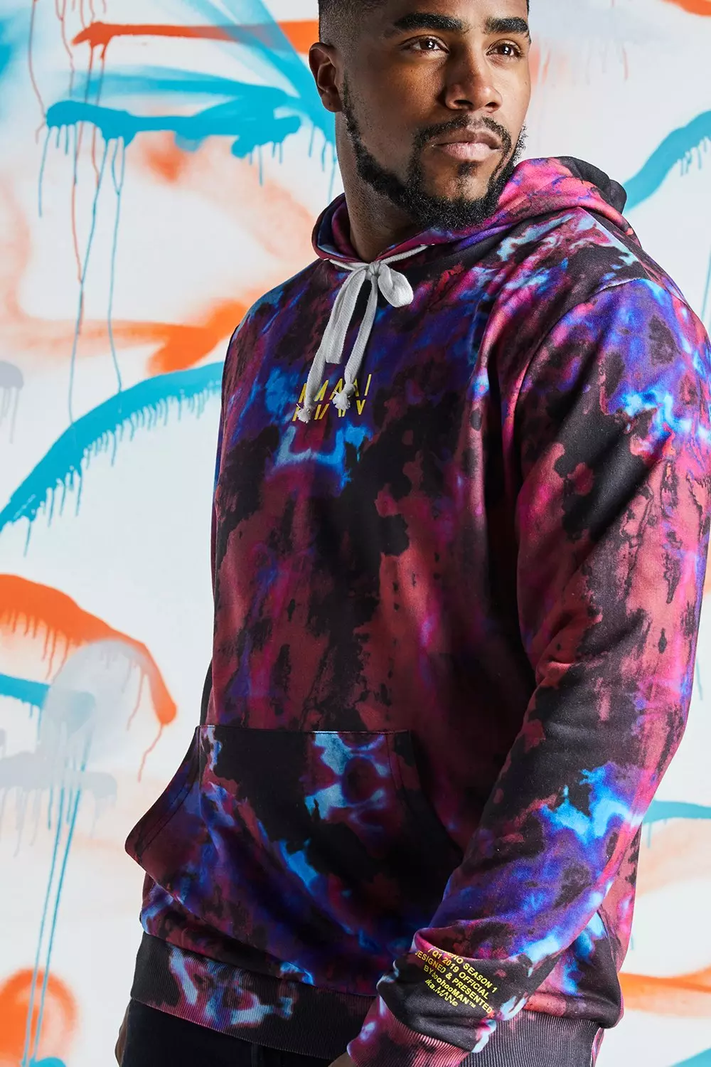Plus Size Quavo Tie Dye Hoodie With Print boohooMAN