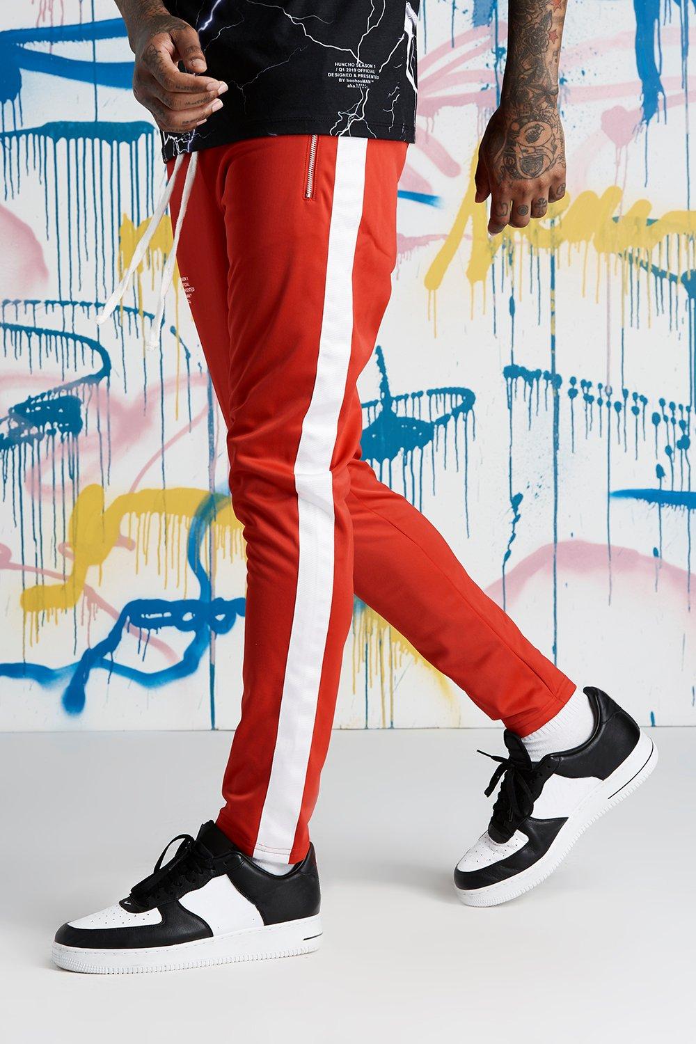 boohooman red joggers