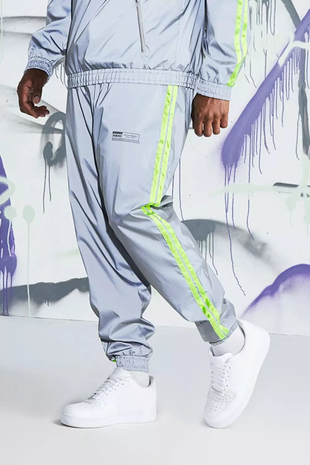 Plus Size Quavo Reflective Joggers With Tape boohooMAN