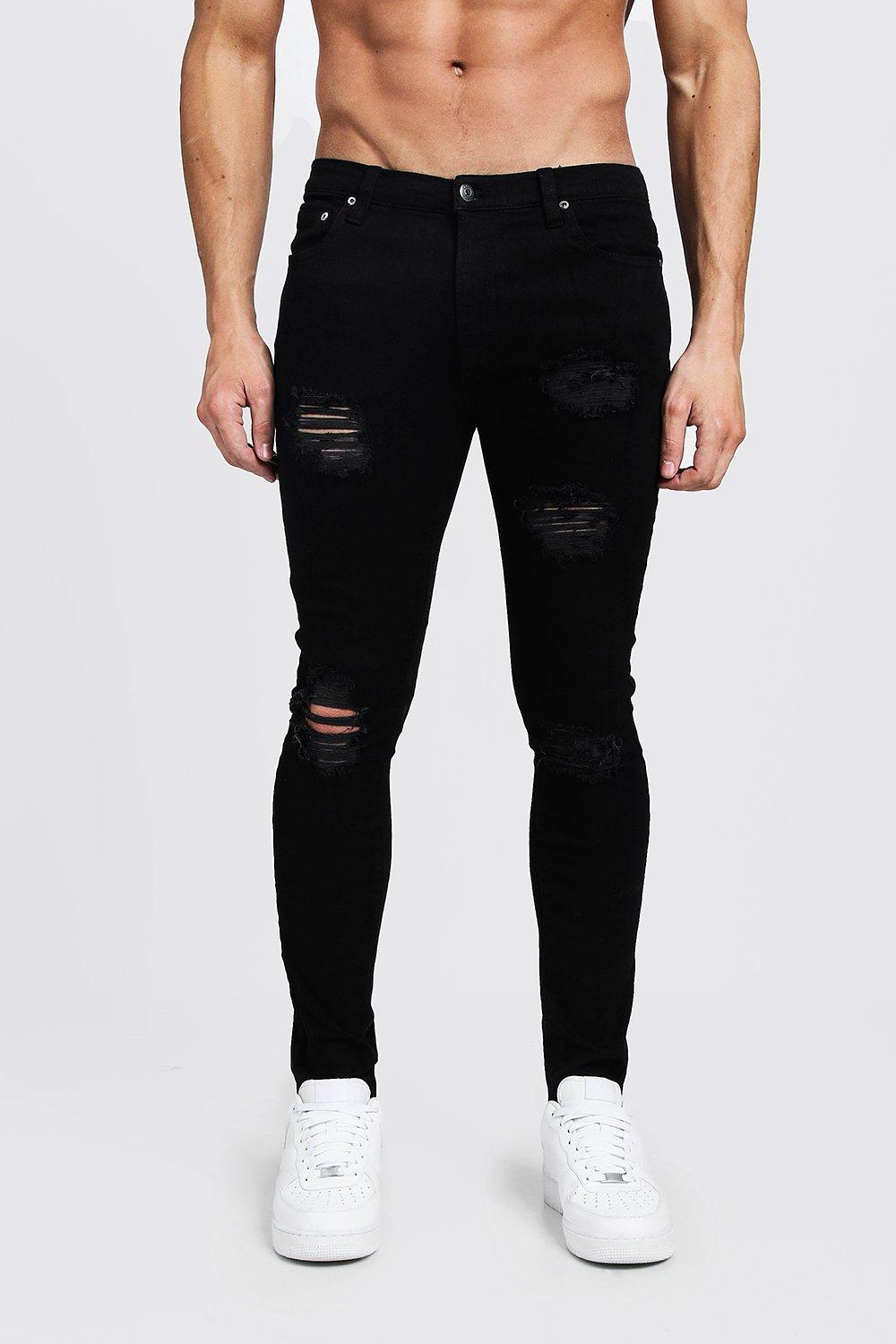 mens black skinny jeans with knee rips