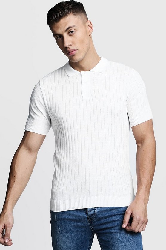 Muscle Fit Ribbed Knitted Polo - boohooMAN
