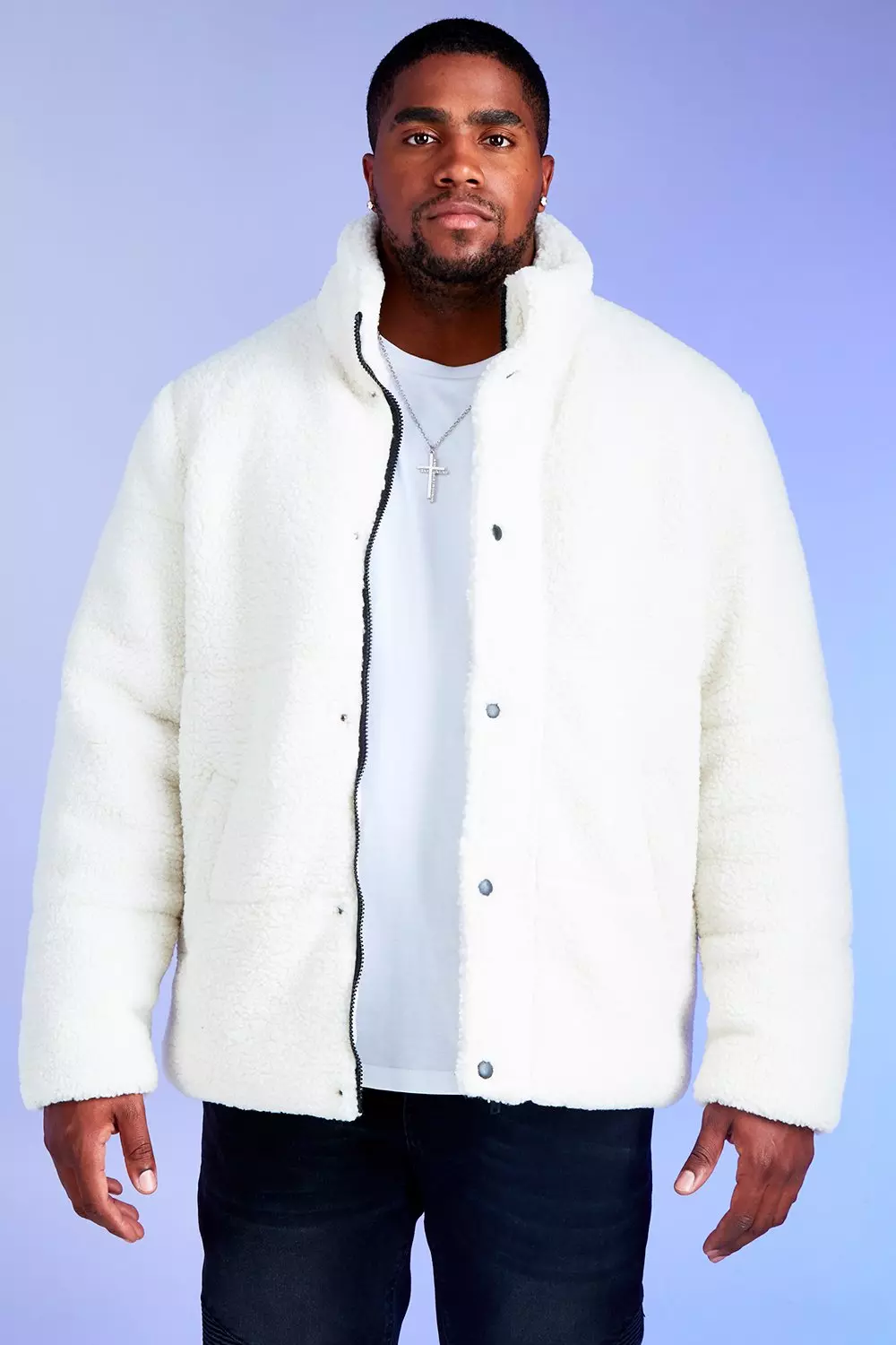 Plus Size MAN Borg Puffer Jacket boohooMAN AU