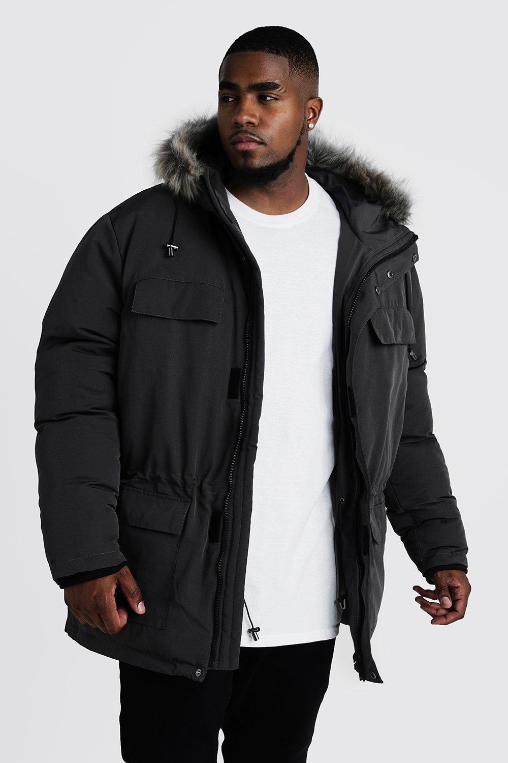 big faux fur hooded jacket