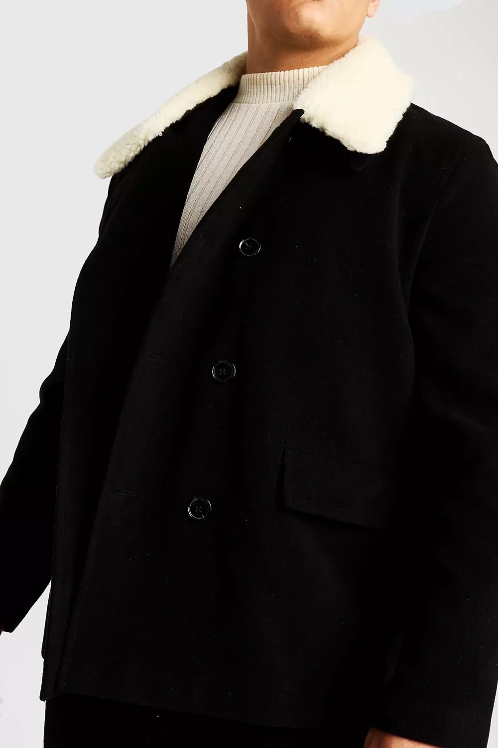 Borg collar wool blend pea coat clearance