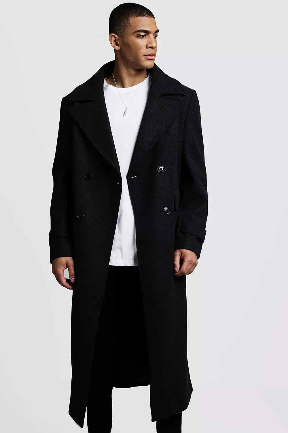 Double breasted black overcoat best sale