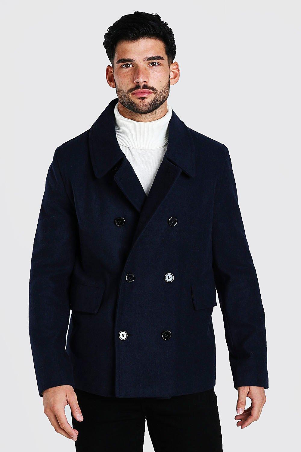 Classic Wool Look Pea Coat | BoohooMAN