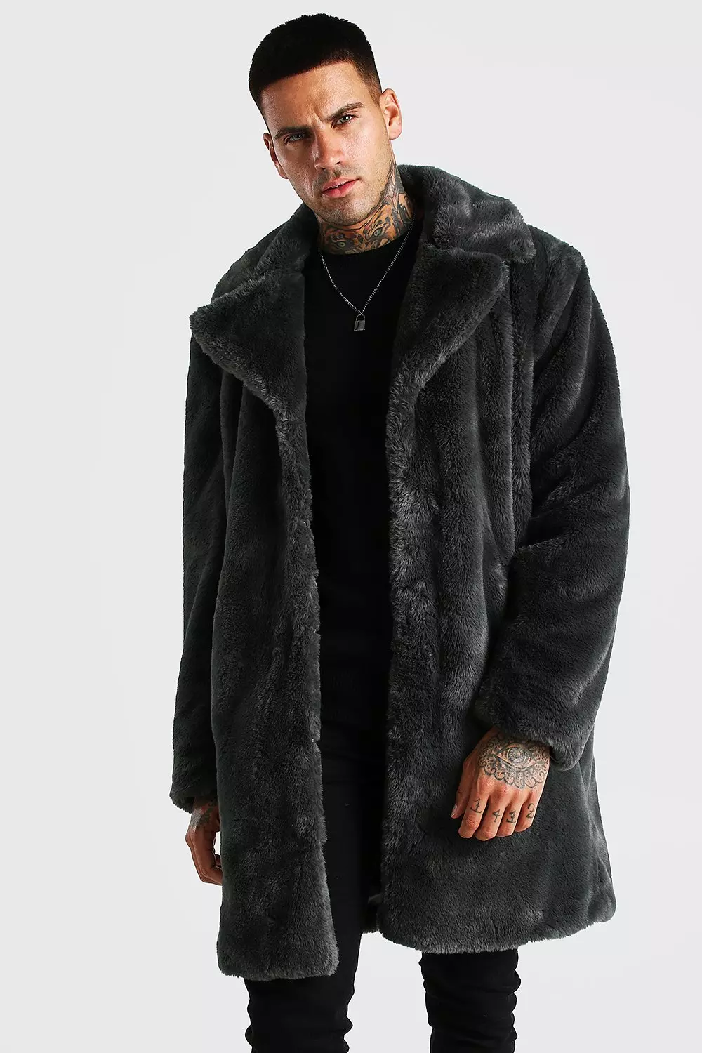 Faux Fur Overcoat boohooMAN AU
