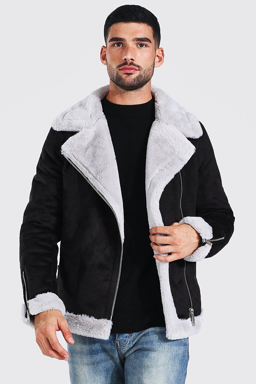 Mens suede coat 2025 with fur lining