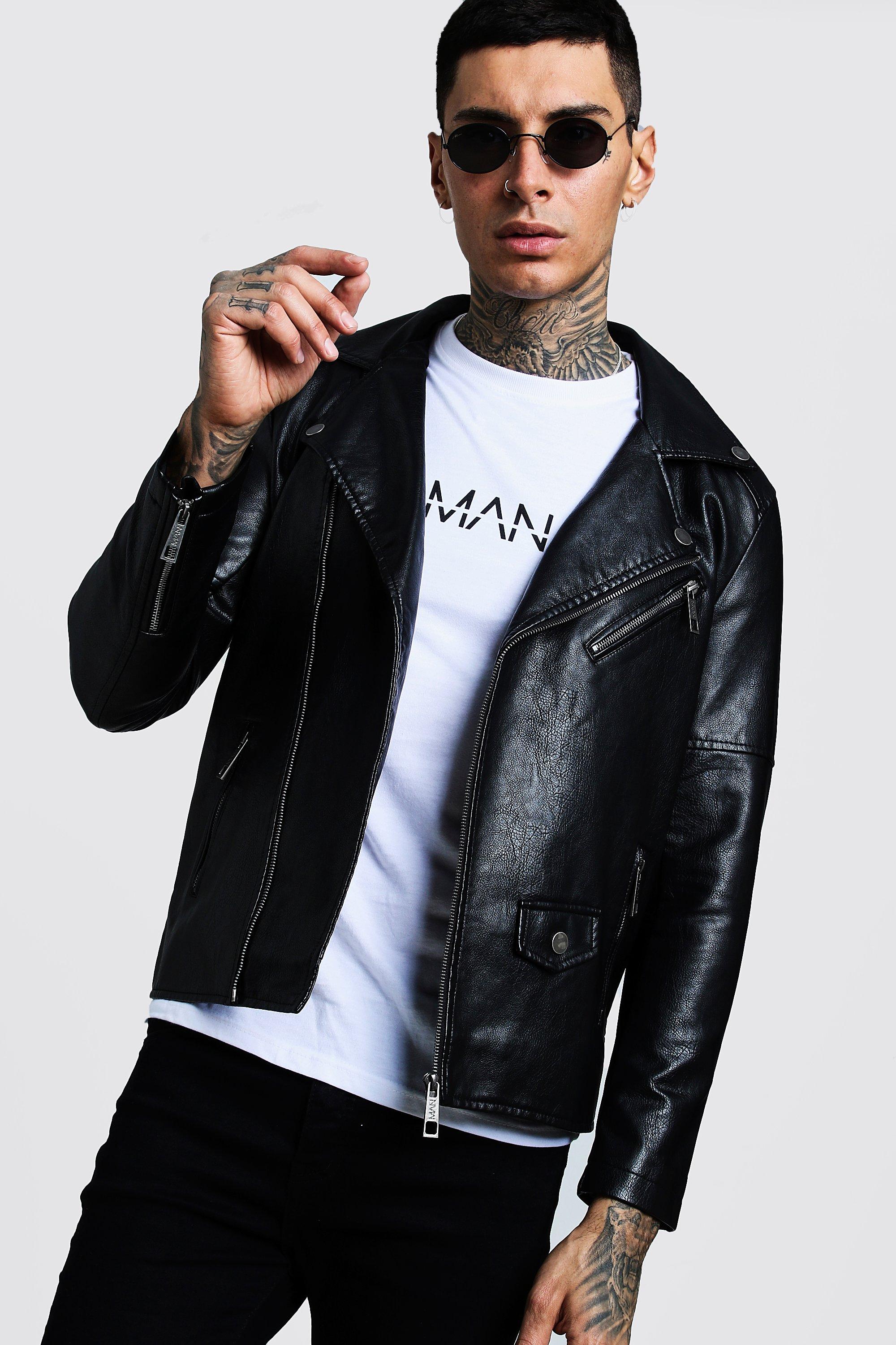 faux leather biker jacket mens