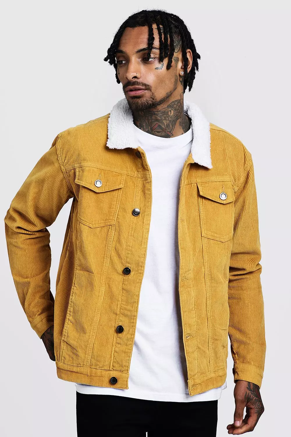 Borg Collar Corduroy Western Jacket boohooMAN USA