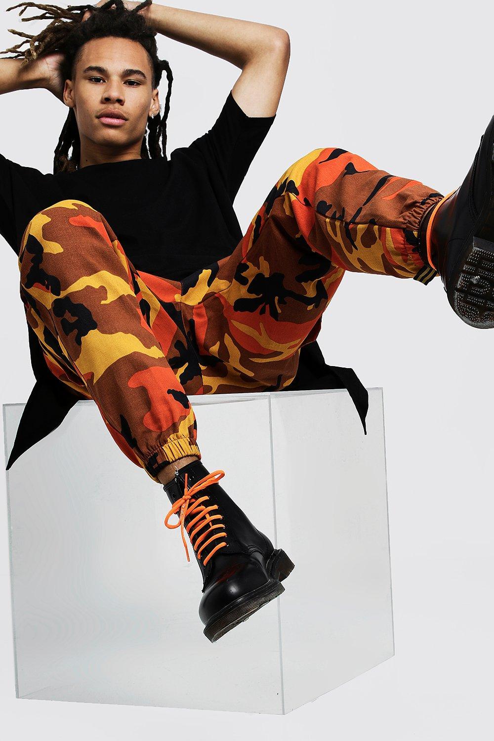 orange camo trousers men