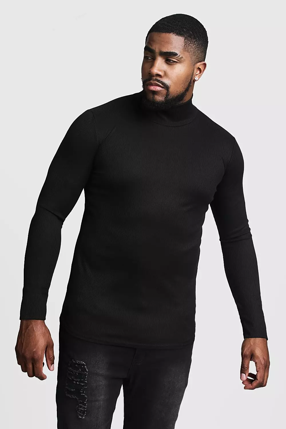 Big Tall Ribbed Turtle Neck Sweater boohooMAN USA