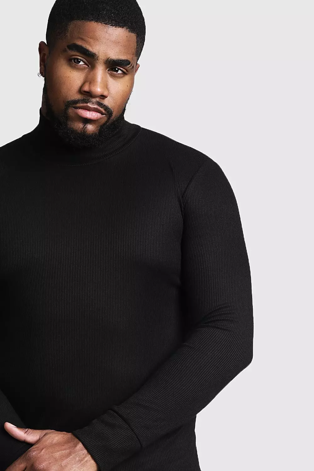 Big Tall Ribbed Turtle Neck Sweater boohooMAN USA