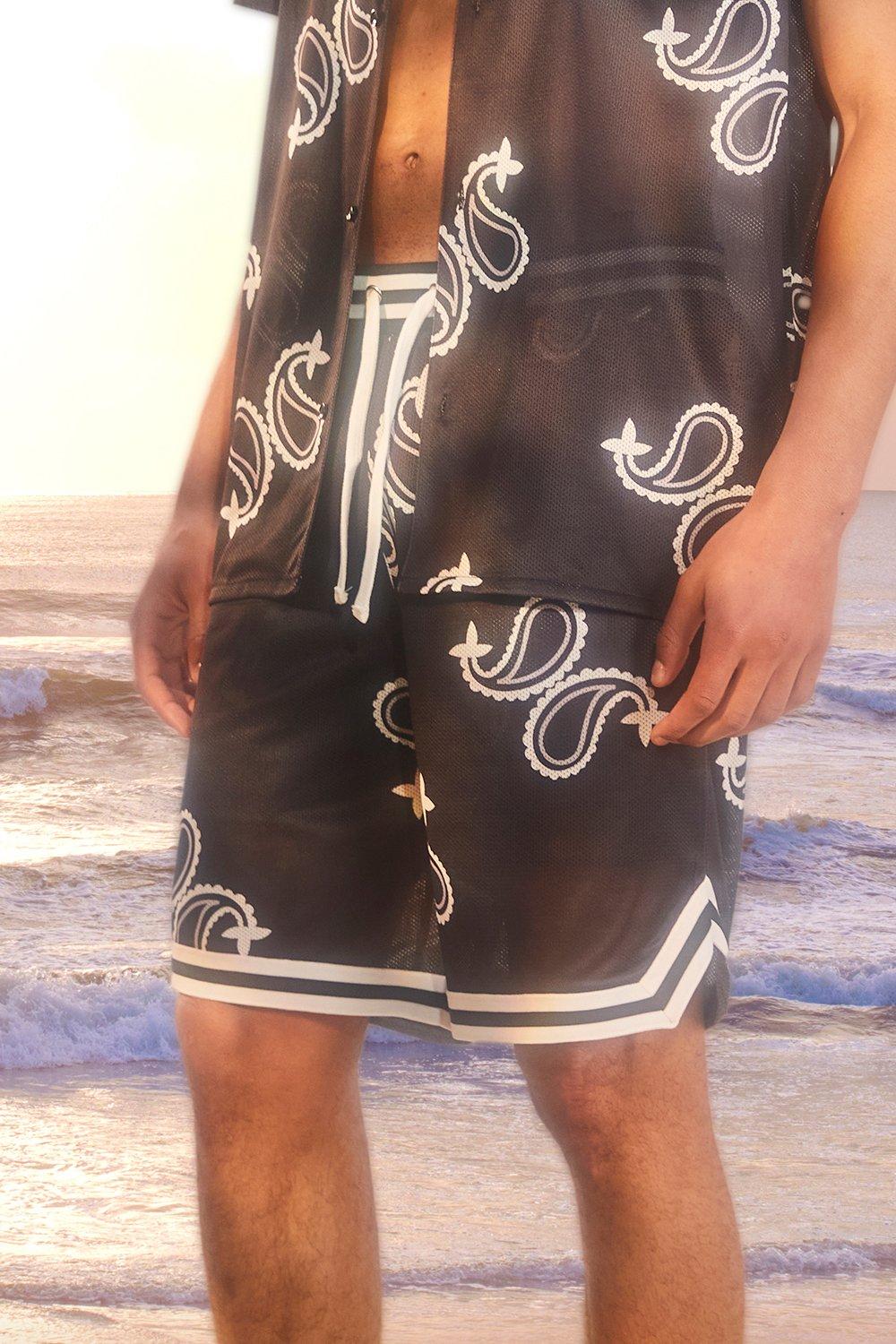 Mid Length Mesh Paisley Basketball Shorts