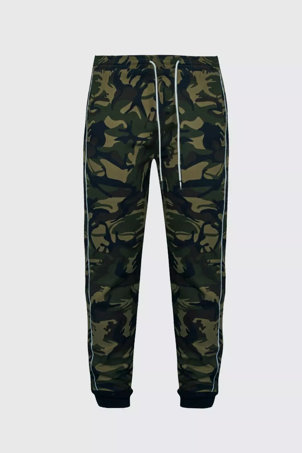 Big Tall Camo Pants With Piping boohooMAN USA